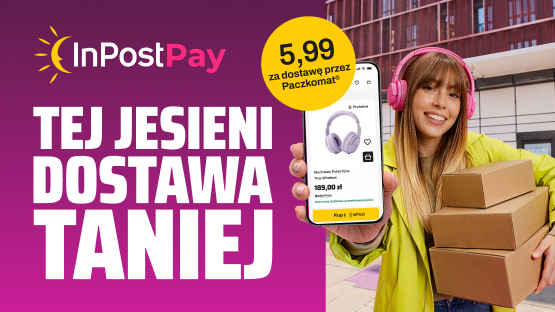 Tej jesieni dostawa taniej przez Paczkomat® za 5,99 zł. Kobieta ze smartfonem i paczkami.