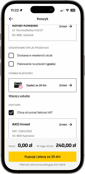 Widok koszyka w aplikacji InPost